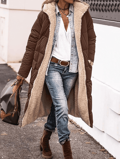 Cocolii longue doudoune manteau d'hiver à capuche poches fermeture éclair manches longues femme décontracté veste
