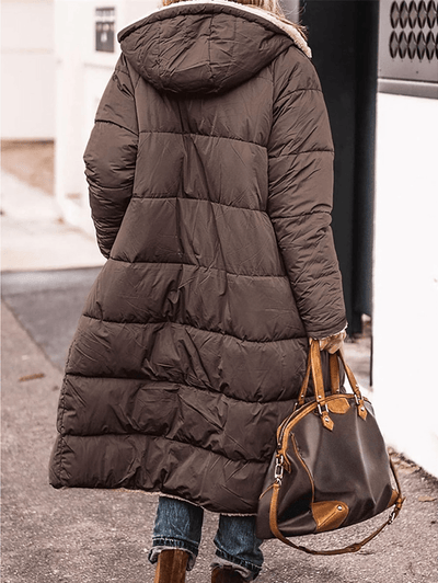 Cocolii longue doudoune manteau d'hiver à capuche poches fermeture éclair manches longues femme décontracté veste