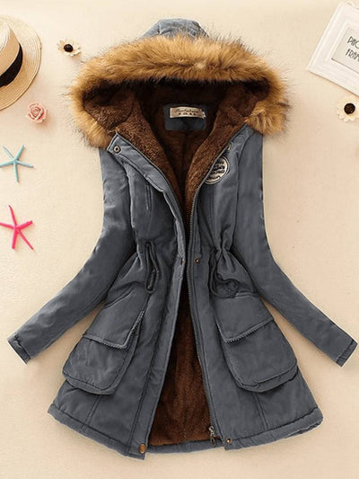 Cocolii mi-longue parka intérieur fourrure à capuche boutons poches fermeture éclair femme mode décontracté