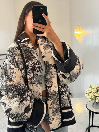 Cocolii court hiver veste imprimé à fleurie poches manches longues femme oversized décontracté manteau