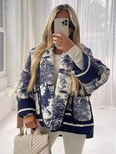 Cocolii court hiver veste imprimé à fleurie poches manches longues femme oversized décontracté manteau