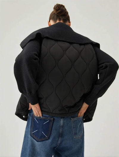 Cocolii manteau géométrique coton boutonnage poches col revers manches longues femme décontracté ample veste