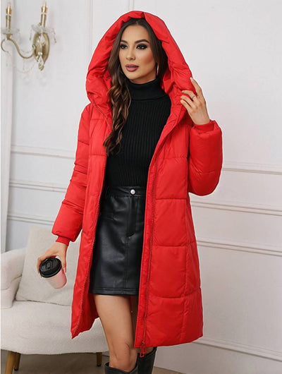 Cocolii mi-longue doudoune à capuche fermeture éclair poches manches longues femme décontracté ample hiver manteau