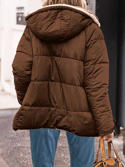 Cocolii court doudoune manteau d'hiver à capuche poches femme élégant décontracté oversized veste