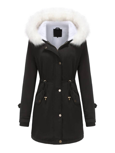 Cocolii mi-longue parka à capuche boutonnage poches manches longues femme casual décontracté blouson