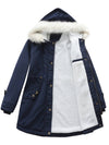 Cocolii mi-longue parka à capuche boutonnage poches manches longues femme casual décontracté blouson