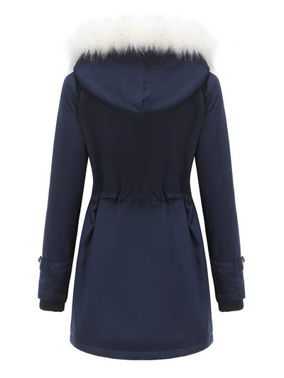 Cocolii mi-longue parka à capuche boutonnage poches manches longues femme casual décontracté blouson