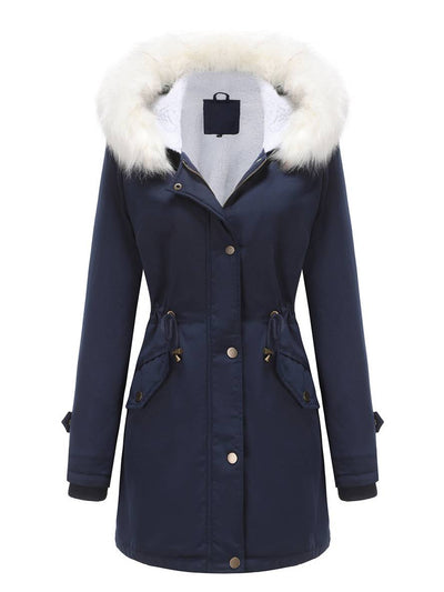 Cocolii mi-longue parka à capuche boutonnage poches manches longues femme casual décontracté blouson