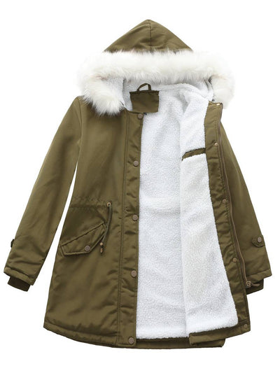 Cocolii mi-longue parka à capuche boutonnage poches manches longues femme casual décontracté blouson