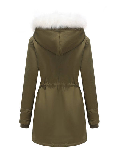 Cocolii mi-longue parka à capuche boutonnage poches manches longues femme casual décontracté blouson