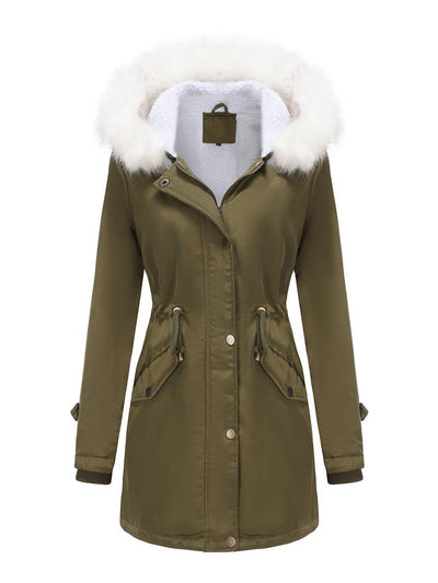 Cocolii mi-longue parka à capuche boutonnage poches manches longues femme casual décontracté blouson