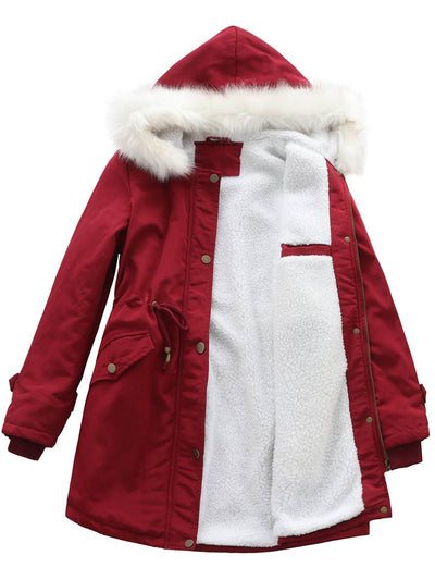 Cocolii mi-longue parka à capuche boutonnage poches manches longues femme casual décontracté blouson