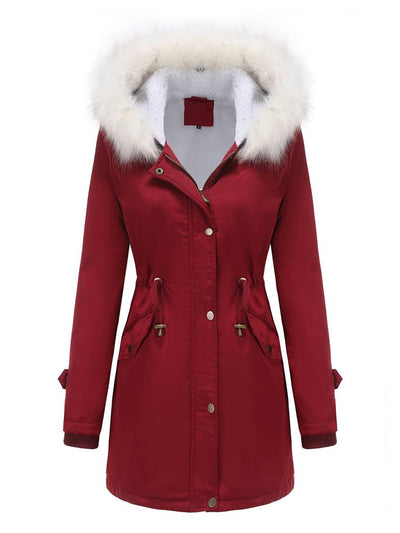 Cocolii mi-longue parka à capuche boutonnage poches manches longues femme casual décontracté blouson