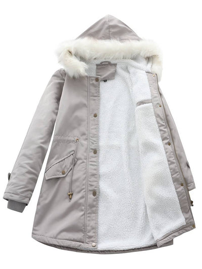 Cocolii mi-longue parka à capuche boutonnage poches manches longues femme casual décontracté blouson