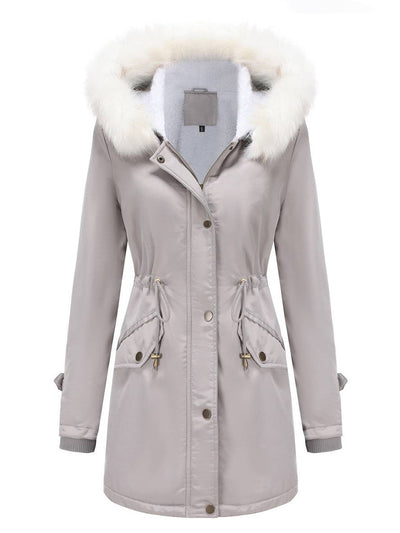 Cocolii mi-longue parka à capuche boutonnage poches manches longues femme casual décontracté blouson