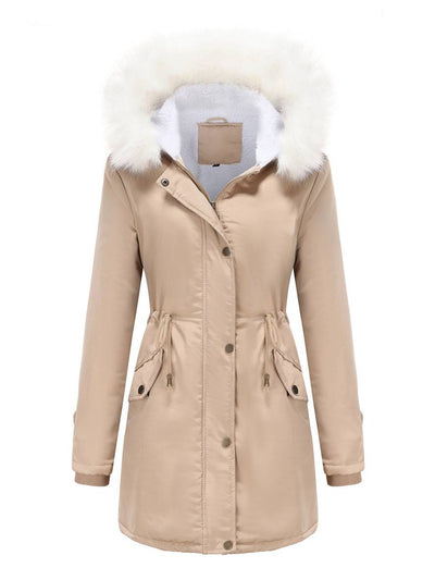 Cocolii mi-longue parka à capuche boutonnage poches manches longues femme casual décontracté blouson