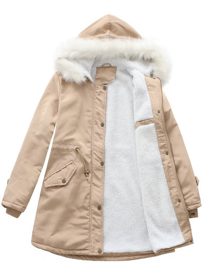 Cocolii mi-longue parka à capuche boutonnage poches manches longues femme casual décontracté blouson