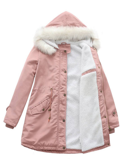 Cocolii mi-longue parka à capuche boutonnage poches manches longues femme casual décontracté blouson