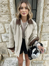 Cocolii parka femme col revers fermeture éclair poches manches longues vintage décontracté automne hiver manteau