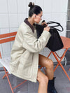 Cocolii parka femme col revers fermeture éclair poches manches longues vintage décontracté automne hiver manteau