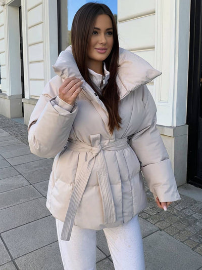 Cocolii mi-longue doudoune femme ceinturée en coton manteau d'hiver matelassé chaud à montant décontracté oversized veste