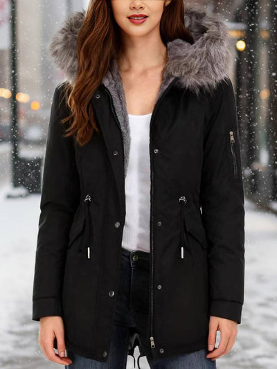 Cocolii mi-longue parka femme intérieur fourrure chaude à capuche fourrure amovible décontracté oversized hiver blouson