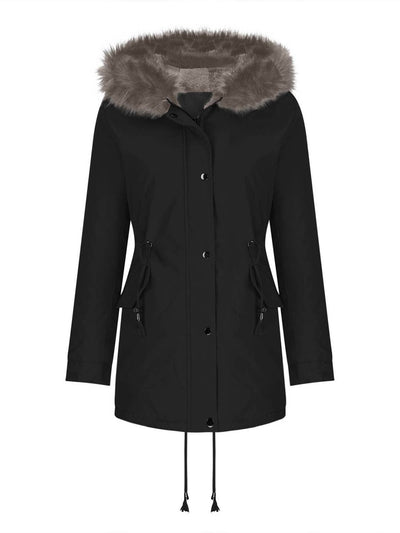 Cocolii mi-longue parka femme intérieur fourrure chaude à capuche fourrure amovible décontracté oversized hiver blouson