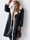 Cocolii longue manteau aviateur simili cuir molleton double boutonnage poches ceintur col revers femme oversized blousen