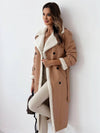 Cocolii longue manteau aviateur simili cuir molleton double boutonnage poches ceintur col revers femme oversized blousen