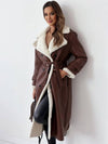 Cocolii longue manteau aviateur simili cuir molleton double boutonnage poches ceintur col revers femme oversized blousen