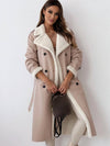 Cocolii longue manteau aviateur simili cuir molleton double boutonnage poches ceintur col revers femme oversized blousen