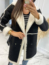 Cocolii mi-longue manteau aviateur en suedine intérieur polaire double boutonnage col revers femme oversized hiver veste