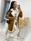 Cocolii mi-longue manteau aviateur en suedine intérieur polaire double boutonnage col revers femme oversized hiver veste