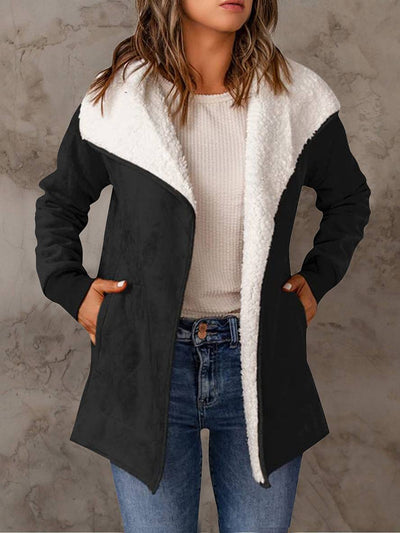 Cocolii manteau en suedine poches manches longues femme casual mode décontracté hiver veste