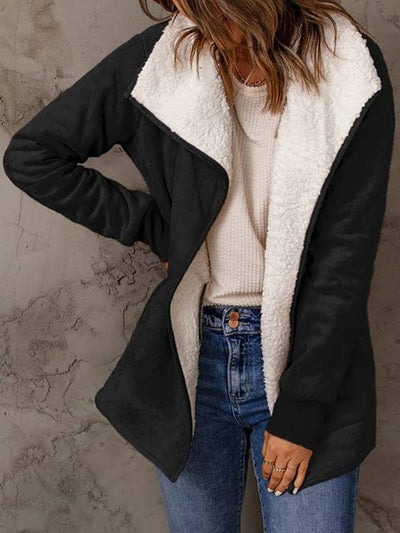 Cocolii manteau en suedine poches manches longues femme casual mode décontracté hiver veste