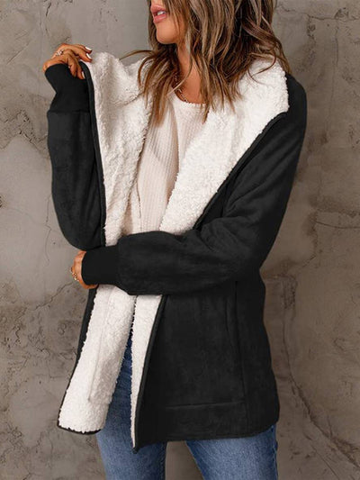 Cocolii manteau en suedine poches manches longues femme casual mode décontracté hiver veste