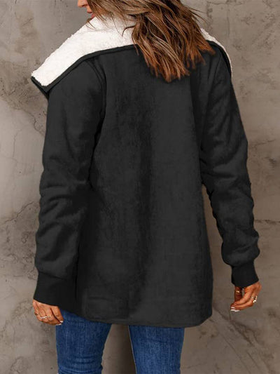 Cocolii manteau en suedine poches manches longues femme casual mode décontracté hiver veste