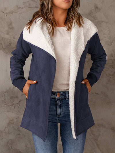 Cocolii manteau en suedine poches manches longues femme casual mode décontracté hiver veste