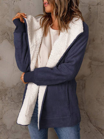 Cocolii manteau en suedine poches manches longues femme casual mode décontracté hiver veste