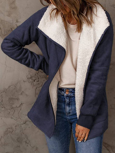 Cocolii manteau en suedine poches manches longues femme casual mode décontracté hiver veste