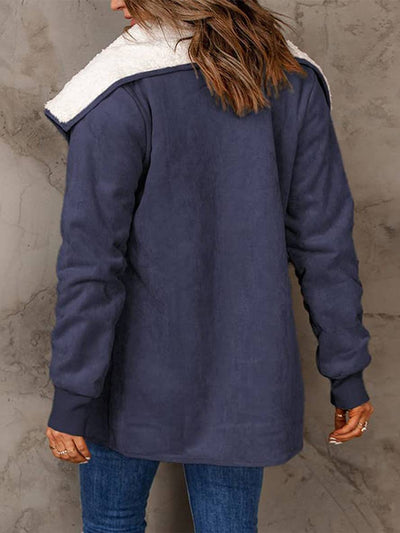 Cocolii manteau en suedine poches manches longues femme casual mode décontracté hiver veste