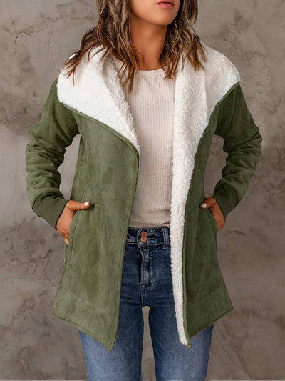 Cocolii manteau en suedine poches manches longues femme casual mode décontracté hiver veste