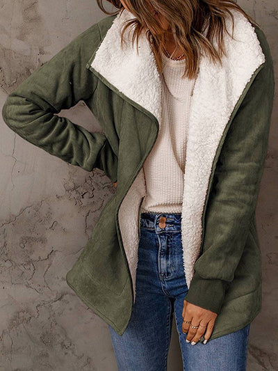 Cocolii manteau en suedine poches manches longues femme casual mode décontracté hiver veste