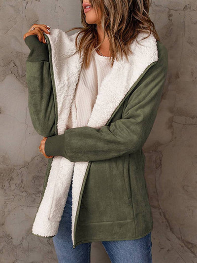 Cocolii manteau en suedine poches manches longues femme casual mode décontracté hiver veste