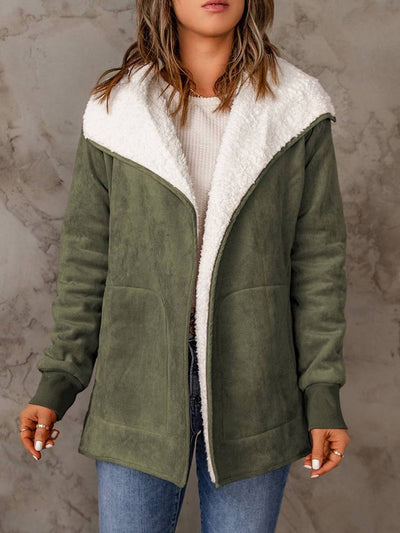 Cocolii manteau en suedine poches manches longues femme casual mode décontracté hiver veste