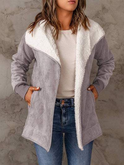 Cocolii manteau en suedine poches manches longues femme casual mode décontracté hiver veste