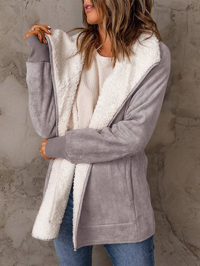 Cocolii manteau en suedine poches manches longues femme casual mode décontracté hiver veste