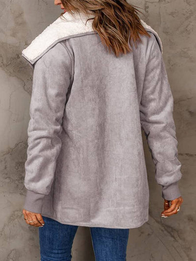 Cocolii manteau en suedine poches manches longues femme casual mode décontracté hiver veste
