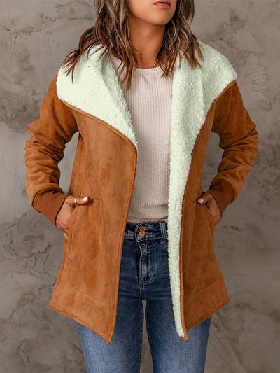 Cocolii manteau en suedine poches manches longues femme casual mode décontracté hiver veste