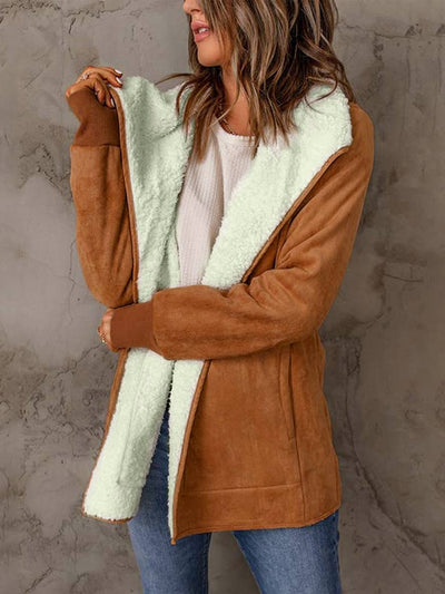 Cocolii manteau en suedine poches manches longues femme casual mode décontracté hiver veste